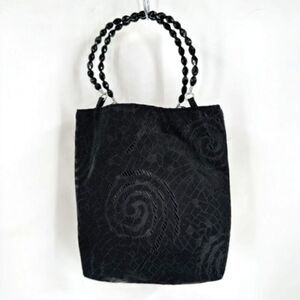 Vintage 90s Das Women's Swirl Print‎ Textured Beaded Strap Purse Mini Bag Black